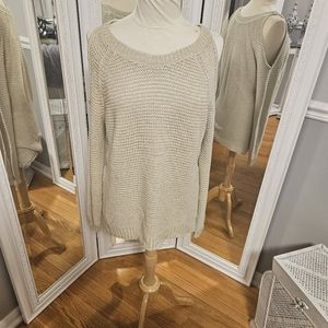 Aqua Long Cold Shoulder Knit Sweater Cream Size M